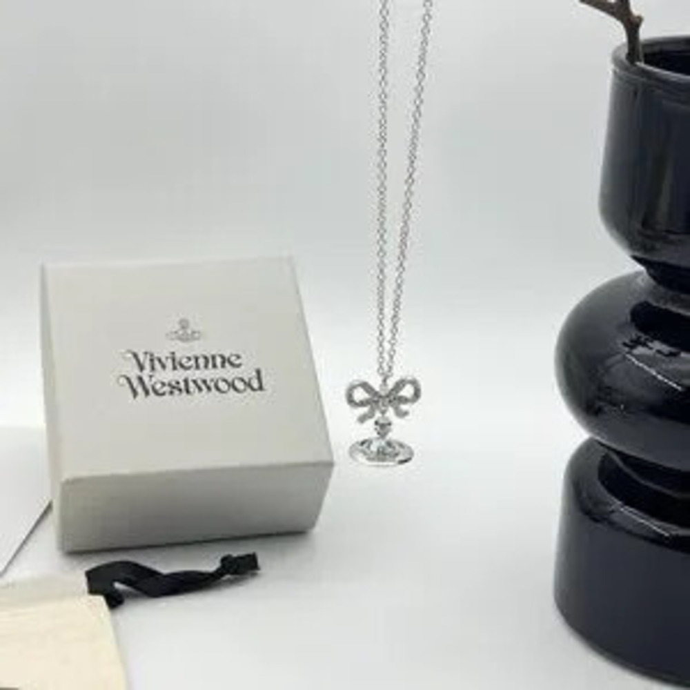 Brand New Vivienne Westwood Mini Bas Relief Necklace C Silver with Blue Cryst